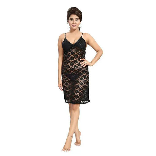 Comfortable Black Jersey Nightwear Set - Lightweight & Free Size