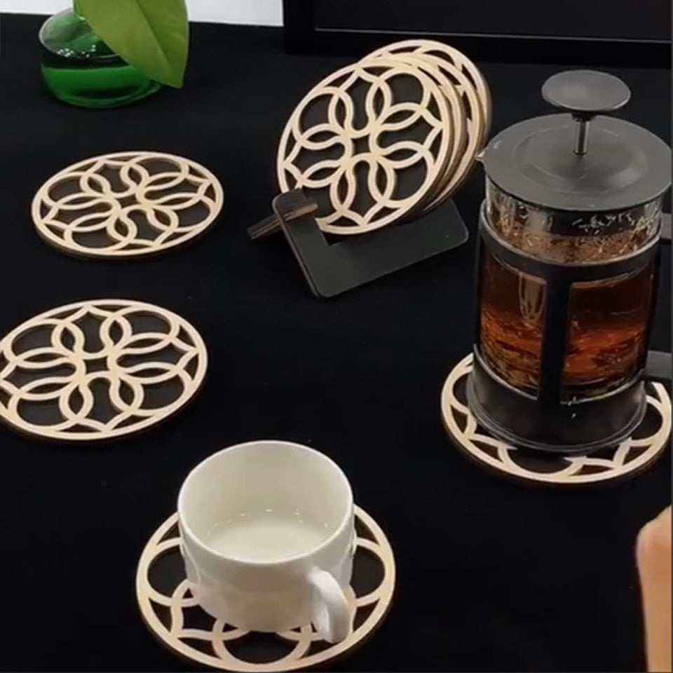 Elegant Textured Laser Cut Coaster Set – Stylish & Durable (Set of 6)
