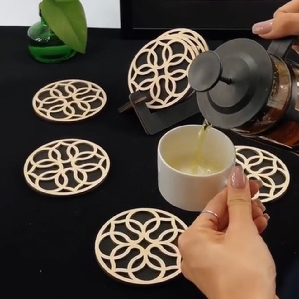 Elegant Textured Laser Cut Coaster Set – Stylish & Durable (Set of 6)