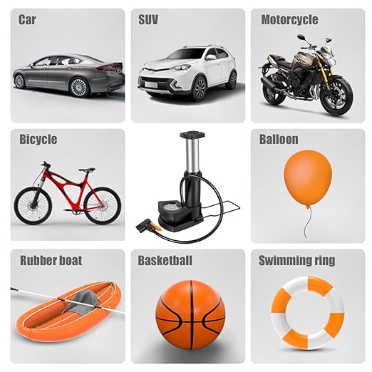 Foot and hand Air Pump with Air Pressure Gauge Fast & Portable Car Bike Cycle Foot Air Pump inflator