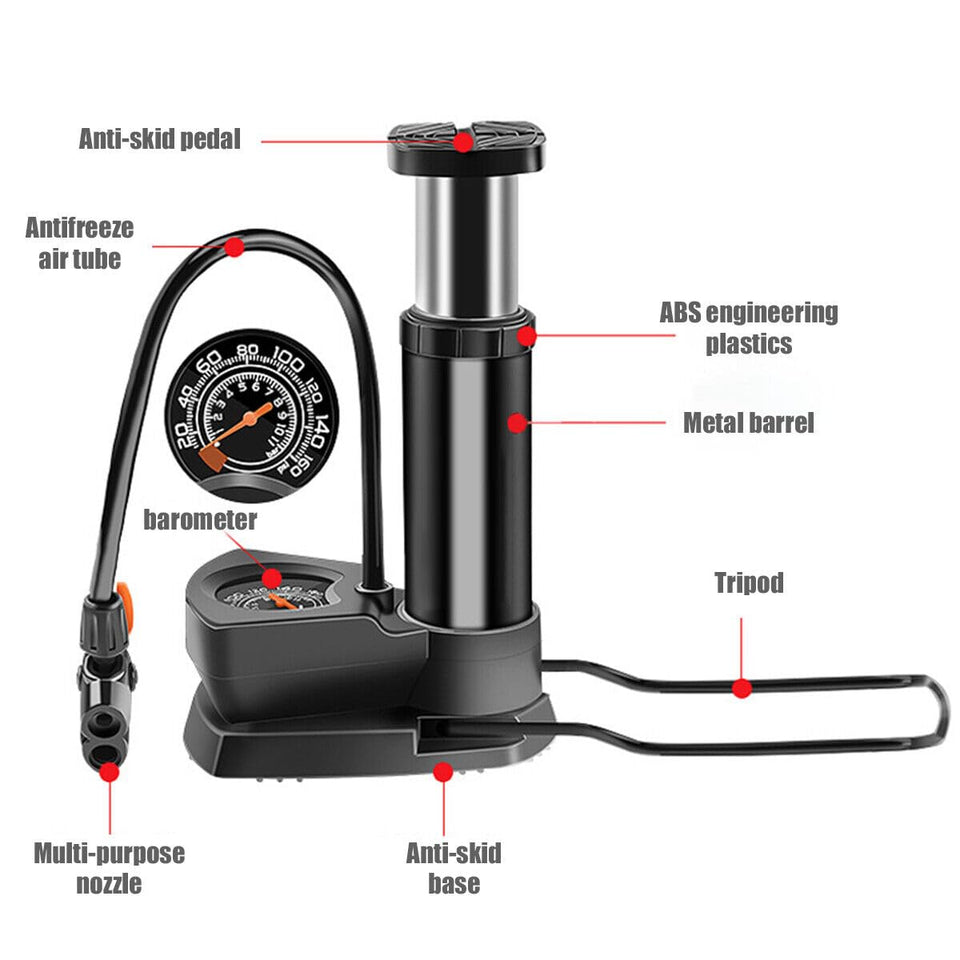 Foot and hand Air Pump with Air Pressure Gauge Fast & Portable Car Bike Cycle Foot Air Pump inflator