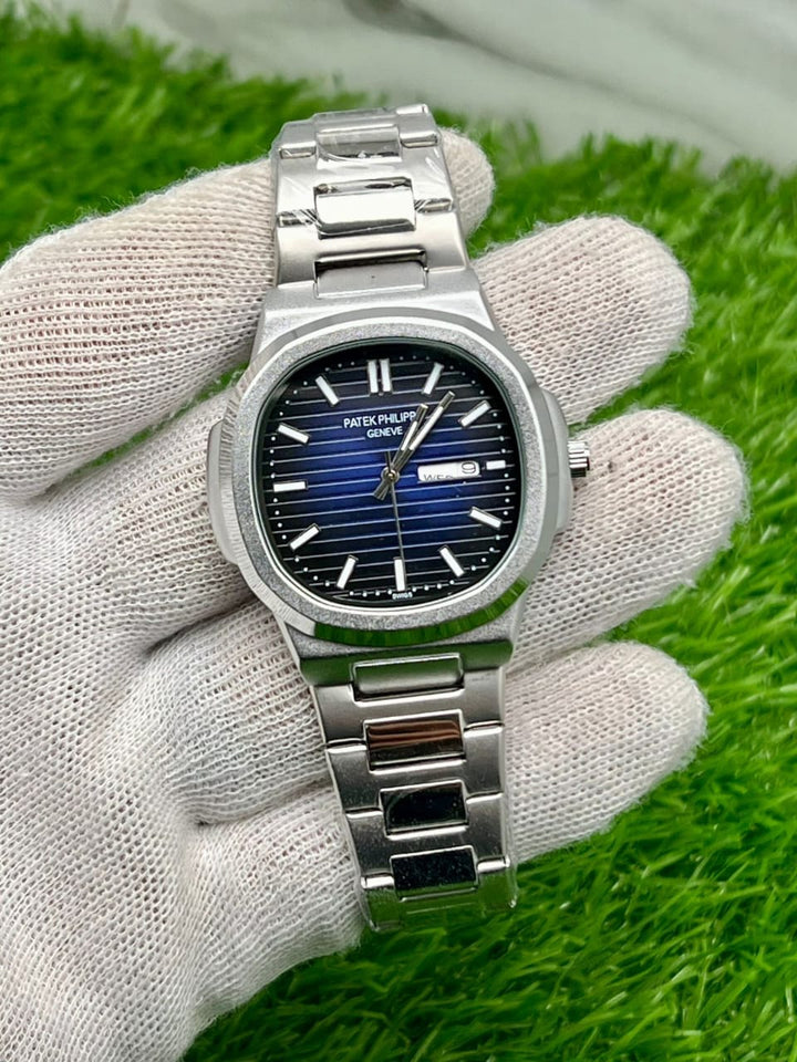Patek philip silver with black dial with day&date