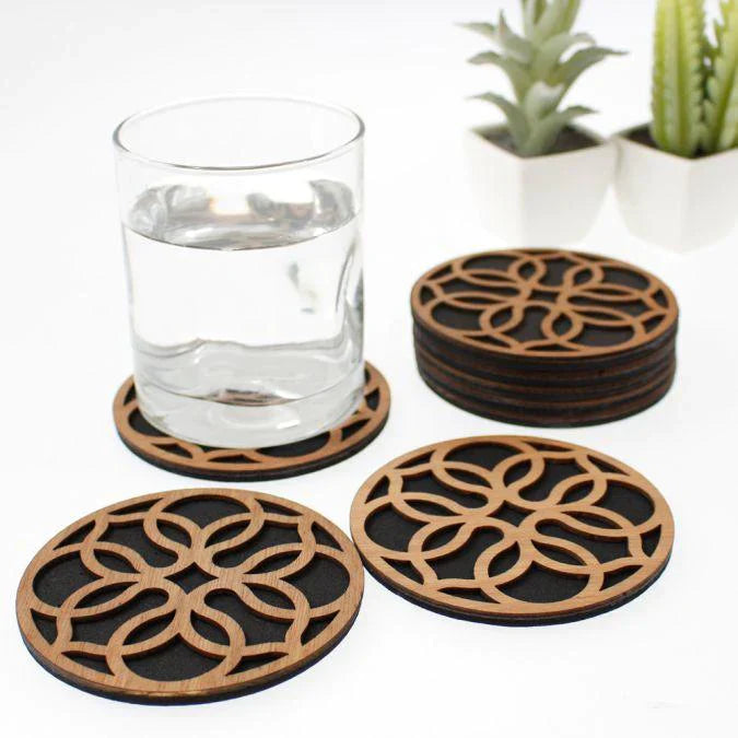 Elegant Textured Laser Cut Coaster Set – Stylish & Durable (Set of 6)