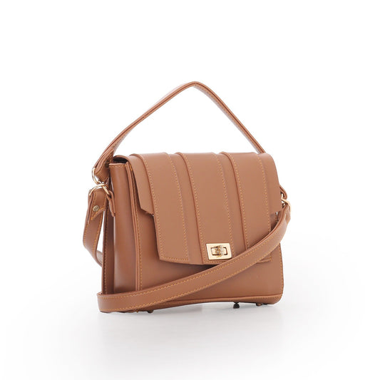 Tan compact top-handle cross-body bag
