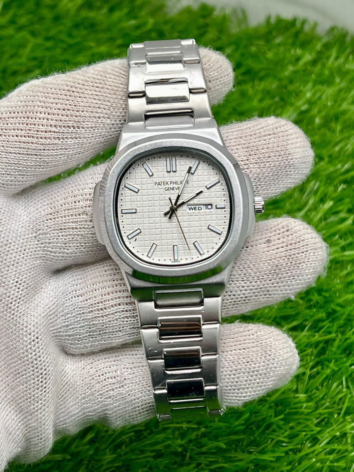 Patek philip silver with black dial with day&date