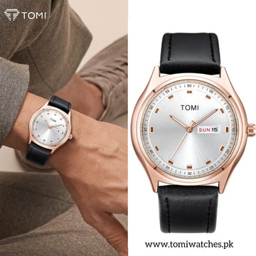 TOMI T-030 Men's Watch Date Day Quartz Leather Straps