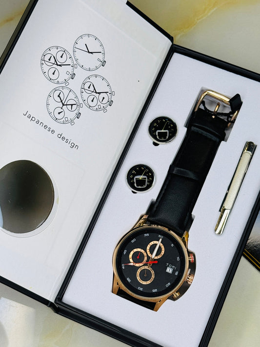 TOMI T-601 S6 Series Luxury Business Chronograph Watch Tie Pin Cufflinks