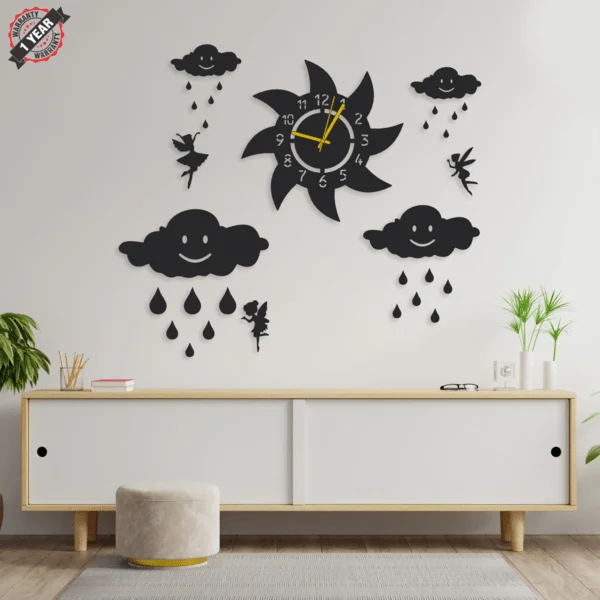 Rainy Clouds Fairy Wall Clock